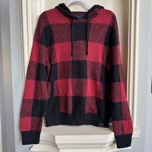 NWT American Eagle Men’s Buffalo Red and Black Plaid Hooded Sweater Size Medium